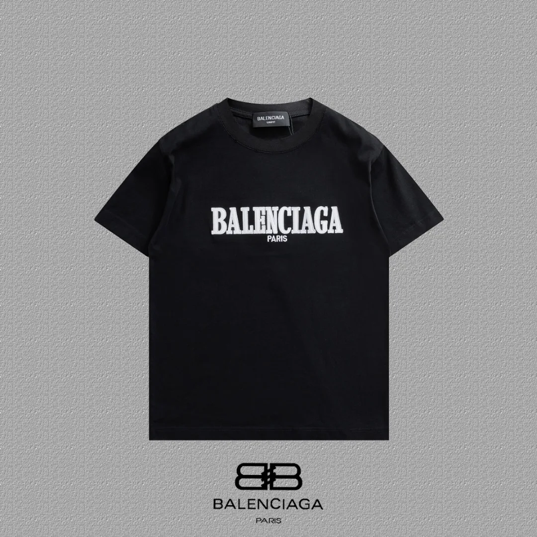 P100✨🔥 [BALENCIAGA] 2026FW short-sleeved T-shirt Premium 26s double yarn 300g fabric embroidery fraying process Color: Black White Red Size: S M L XL 2XL